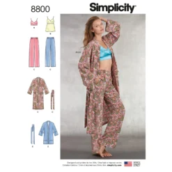 Simplicity Pattern 8800 Misses' Robe, Pants, Top And Bralette