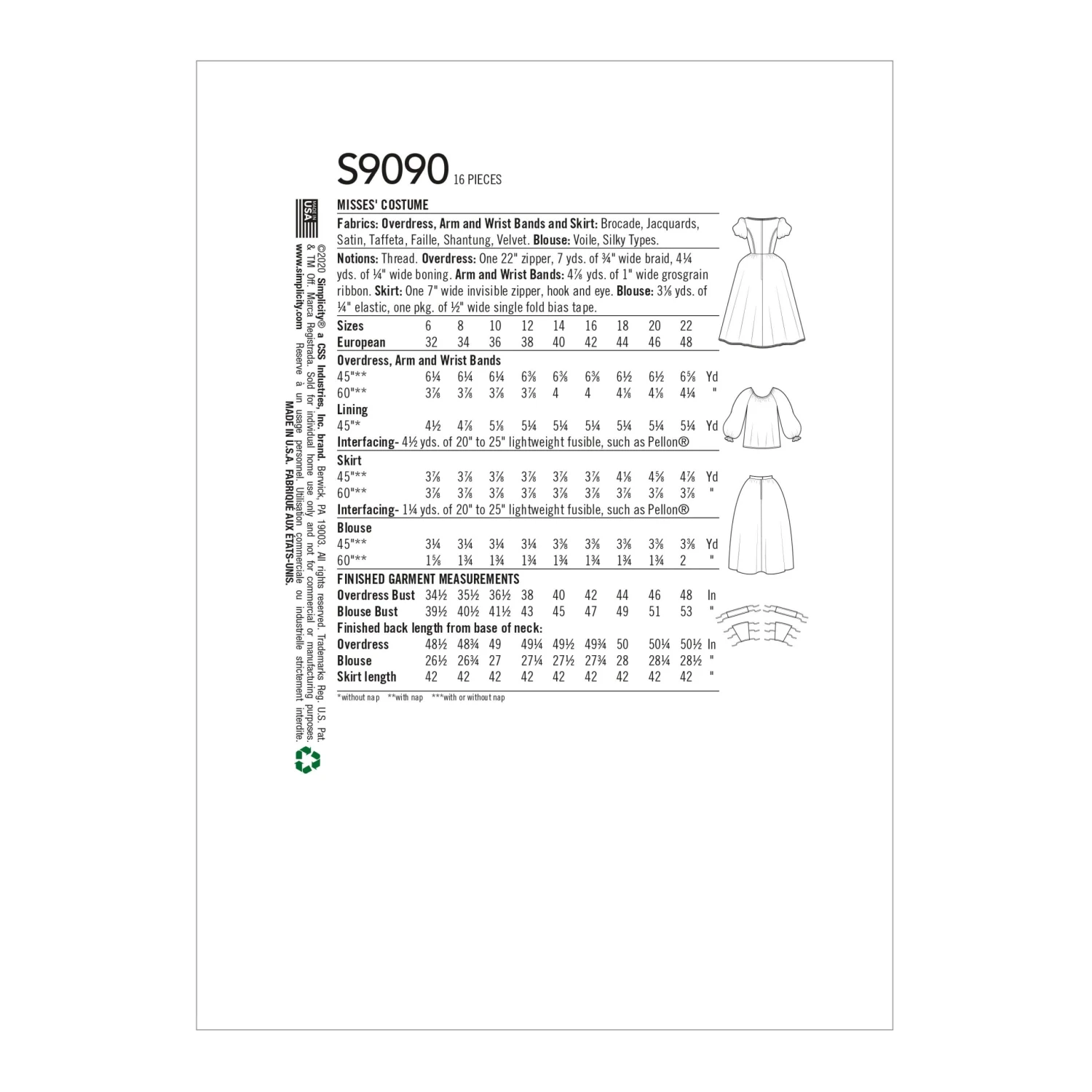 Simplicity Pattern 9090 Misses' Historical Costume 4 Simplicity Pattern 9090 Misses' Historical Costume - Image 4