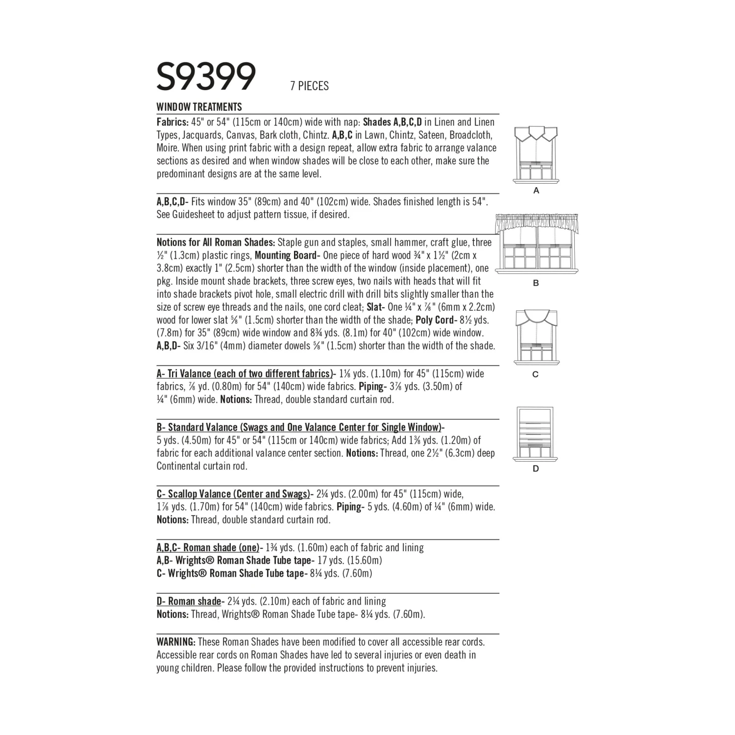 Simplicity Pattern 9399 Roman Hades & Valances 6 Simplicity Pattern 9399 Roman Hades & Valances - Image 6
