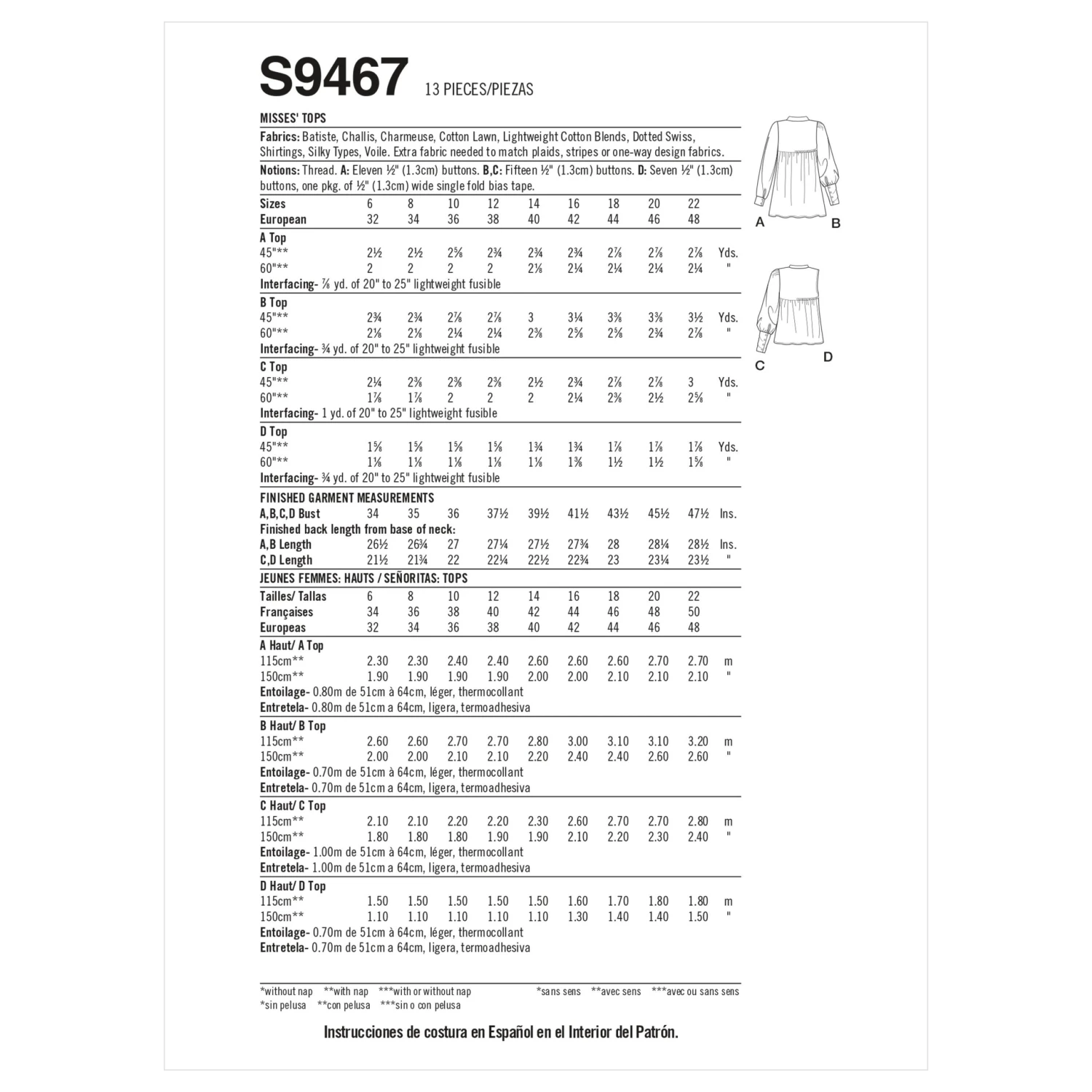 Simplicity Sewing Pattern S9467 Misses' Tops 10 Simplicity Sewing Pattern S9467 Misses' Tops - Image 10