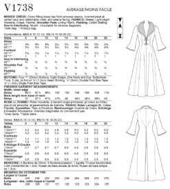 Vogue Pattern V1738 Misses' Wide-Collar, Fit-and-Flare Dress -Sewing Supplies Store V1738 envelope back