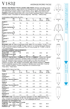 Vogue Pattern V1832 Misses' And Misses' Petite Jacket And Pants -Sewing Supplies Store V1832 envelope back