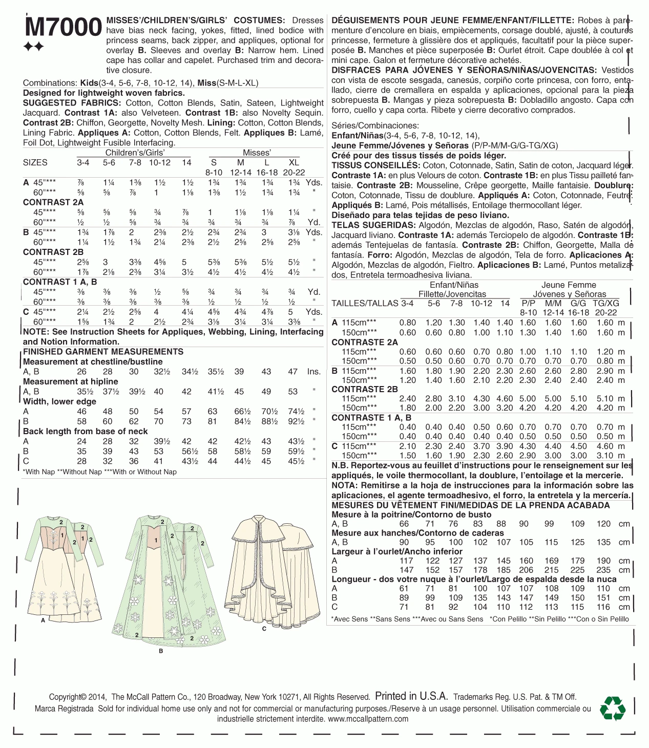 McCall's Pattern M7000 Misses'/Children's/Girls' Costumes 2 McCall's Pattern M7000 Misses'/Children's/Girls' Costumes - Image 2