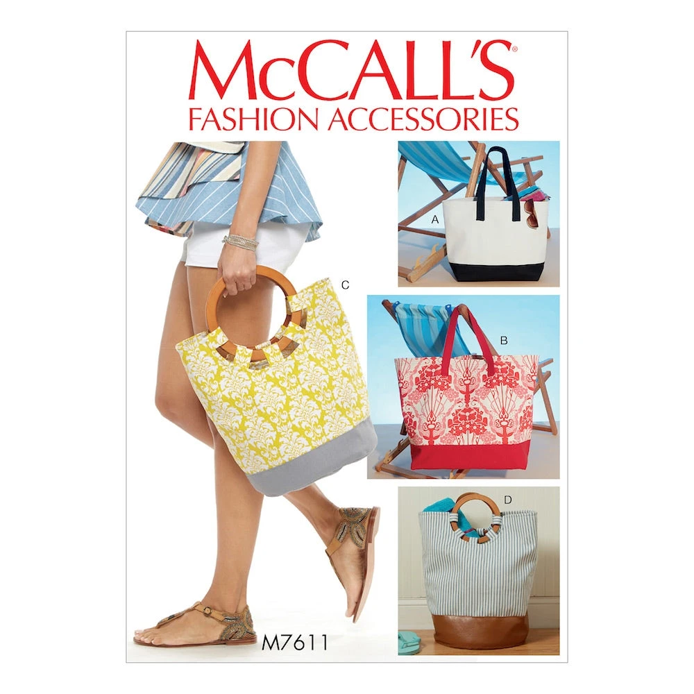 McCall's Pattern M7611 Misses' Lined Tote Bags With Contrast Variations 1 McCall's Pattern M7611 Misses' Lined Tote Bags With Contrast Variations