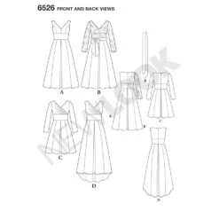 Newlook Pattern 6526 Women's Dress With Bodice Variations -Sewing Supplies Store newlook dropshoulder dress pattern 6526 front back view