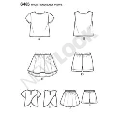 Newlook Pattern 6465 Child's Easy Top, Skirt And Shorts -Sewing Supplies Store newlook girls pattern 6465 front back view