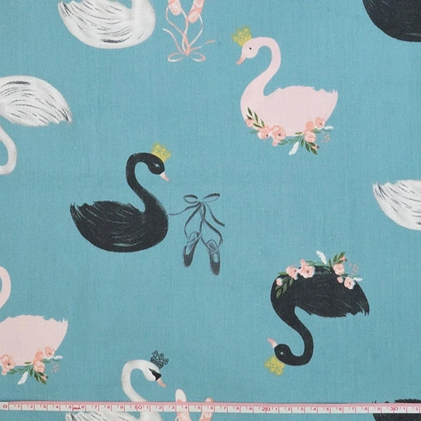 Sweety Twills Fabric, Ballet Swans Aqua- Width 160cm 1 Sweety Twills Fabric, Ballet Swans Aqua- Width 160cm