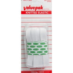 Valuepak 12mm Knitted Elastic, White- 9m